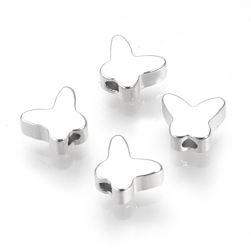 [R058 X-KK-R058-085P] Perle en laiton plaqué platine, papillon, 5x6x2.5mm, trou 1mm