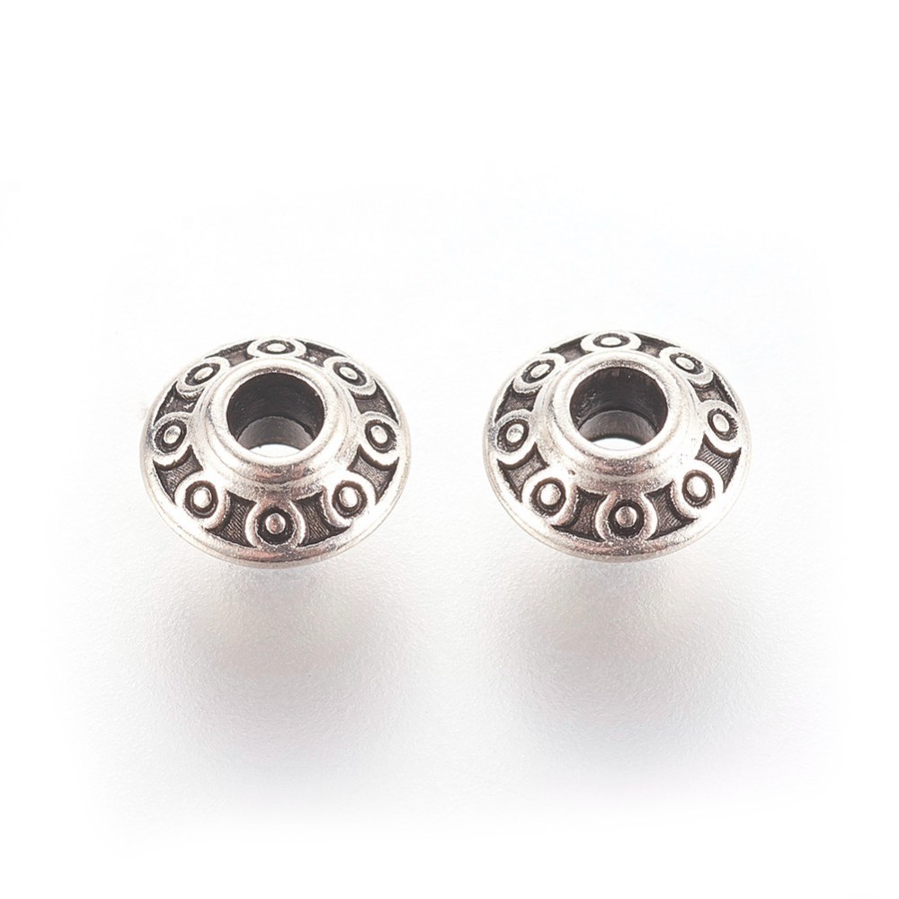 [TIBEB-YW0001-07] Perle en laiton argenté antique, motif tibétain, 6x3mm, trou 2mm, l'unité