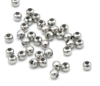 Perle en laiton argenté vieilli, boule, diam 3mm trou 1mm