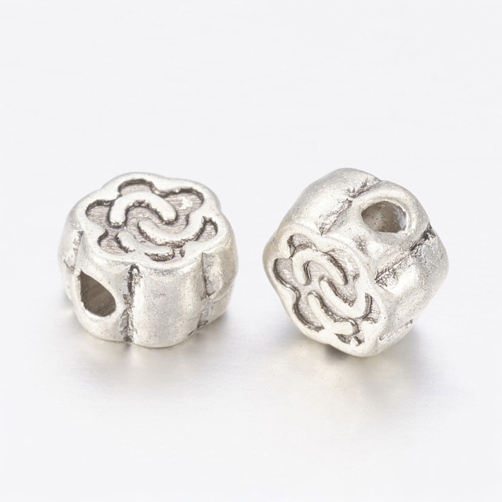 [729B  X-LF0476Y] Perle laiton argenté, fleur, 4.5x3 mm trou 1mm