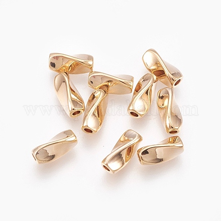 Perle en laiton plaqué or 18k, ovale torsadé, 8x4x4mm, trou 1mm