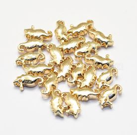 [K193] Perle en laiton plaqué or, cheval de mer, 10x5x3.5mm, trou 1mm