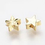 Perle en laiton plaqué or 18k, étoiles, 5x5x2.5mm, trou 1mm