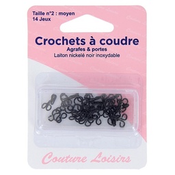 [401.2] Crochets à coudre, agrafes et portes, laiton nickelé noir inoxydable, taille n°2 : moyen, x14