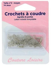 [400.2] Crochets à coudre, agrafes et portes, laiton nickelé inoxydable, taille n°2 : moyen, x14