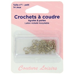 [400.1] Crochets à coudre, agrafes et portes, laiton nickelé inoxydable, taille n°1 : petit, x14