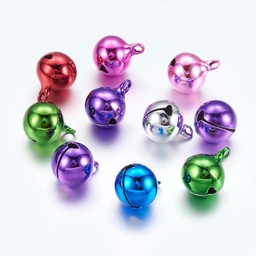 [6374 IFIN-Q057-M] Petit grelot en laiton coloré diam 12mm,  long16mm, trou 2mm, coloris variés