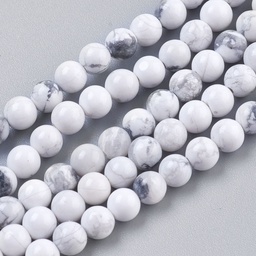 [6485] Pierre Howlite, naturelle, blanche, ronde, 8mm, trou 1mm