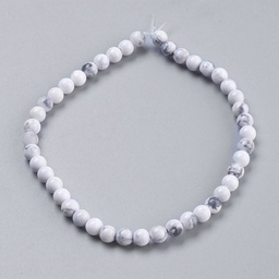 [6483] Pierre Howlite, naturelle, blanche, ronde, 4mm, trou 1mm