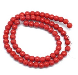 [6468] Pierre Howlite, naturelle, teinte rouge, ronde, 6mm, trou 1mm