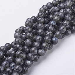 [6756 GSR6mmC128] Pierre Labradorite noire/larvikite, naturelle, ronde,  8mm, trou 1mm