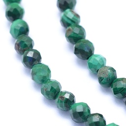 [J369B] Pierre Malachite, naturelle, ronde à facettes, 2/2.5mm trou 0.5mm