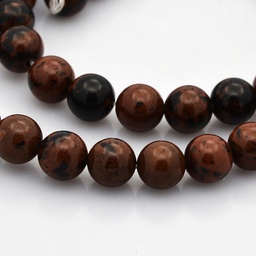 [N0120] Pierre Obsidienne Mahogany, naturelle, acajou, ronde, 8 mm, trou 1mm