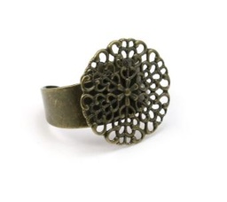 [7259BZ] Bague réglable avec support fleur, laiton, couleur bronze, support 18mm