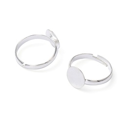 [EC022-S] Bague réglable en laiton, argenté clair, avec support rond et plat, 10mm, diam. 19mm, l'unité