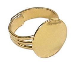 [6/13OR] Bague réglable avec plateau, métal, couleur or, triple anneaux, plateau 16mm, unité