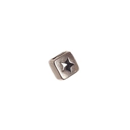 [82] Passant cuir, petite étoile, alliage, couleur argent, 9x9mm, trou 2x6mm