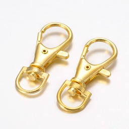 [5388 E168-G] Fermoir porte clé, crochet mousqueton, métal doré, 35x15x5mm, Trou 5.5x9mm
