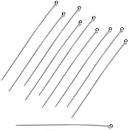 [X-RP0.6x70mm] Tige en laiton, couleur platine, avec boule, 70x0,6 mm, boule 1,5 mm
