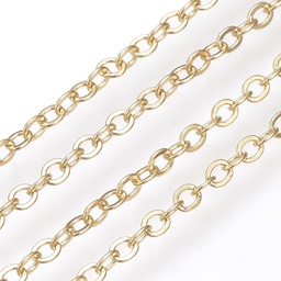 [KK-S332-22G] Chaîne en laiton doré, plaqué or 18k, ovale plat, 1x0,7x0,2mm, au mètre