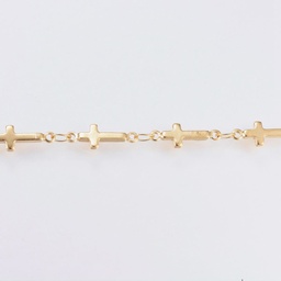 [CHAILO  STAS-G038-21G] Chaîne en INOX doré, placage ionique, avec croix, 13x5x1,5mm, au mètre