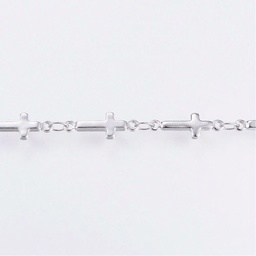 [CHAIL   STAS-G038-21P] Chaîne INOX couleur argent, avec croix, 13x5x1.5mm au mètre