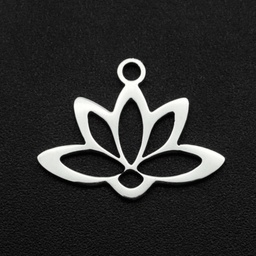 [8654 	STAS-N090-JA698] Pendentif, INOX, argent, feuille lotus, 14x18.5x1mm, trou 1.6mm