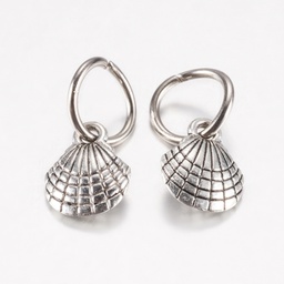 [F224  	PALLOY-F224-02AS-03   PALLOY-F199-16AS] Pendentif en laiton couleur argent antique, coquillage, 13x9,5x3,5mm, anneau 7,5mm