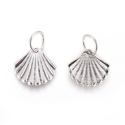 [F224  	PALLOY-F224-02AS-03] Pendentif en laiton couleur argent antique, coquillage 19,5x12x2,5mm, anneau 7mm