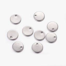 [Q056] Pendentif INOX argenté, plat rond, 8x0.6mm, trou 1mm