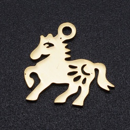 [PEND108] Pendentif, INOX, doré, cheval, 14x15x1mm, trou 1.5mm