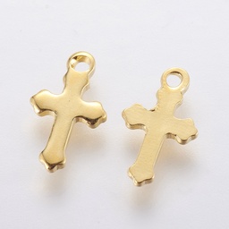 [PEND107   STAS-F201-01G] Pendentif, INOX doré, croix, 12x6mm trou 1mm