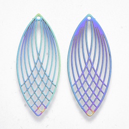 [PEND71 STAS-R102-20] Pendentif, filigrané, multicolore, INOX, 40x16x0.3mm, trou 1.2mm