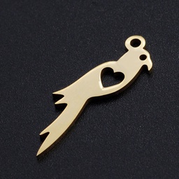 [PEND78] Pendentif INOX doré, oiseau de coeur, 25x7x1mm, trou 1,5mm, l'unité