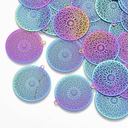 [SOL18  STAS-R102-16] Pendentif INOX multicolore, kaleidoscope, placage ionique, diam 28mm, trou 1.4mm