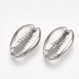 [BRELO25  STAS-S079-98] Estampe INOX argenté, forme de cauris, 19x12x4,5mm