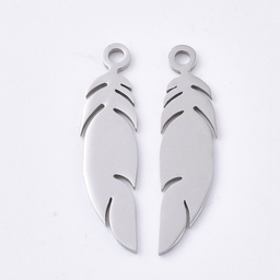 [6828 X-STAS-T045-45P] Pendentif INOX argenté, plume, 25x6x1mm, trou 1,6mm