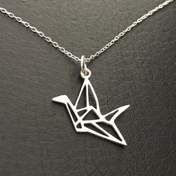 [5400] Pendentif, oiseau origami, laiton, couleur argent clair, 25x19mm, trou 1.5mm