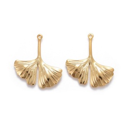 [X-STAS-L221-36G] Pendentif INOX doré, plaqué or 24k, feuille de ginkgo, 29x25,5x1,9mm, trou 0,8mm
