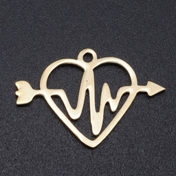 [5381  	STAS-T054-JN771-2] Pendentif INOX doré, coeur qui bat, 23x13 mm trou 1.5mm