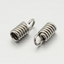 [1573] Embout de cordon, ressort, INOX, argenté, 8x3.5mm, trou 2mm