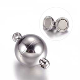 [9905 stas-e006-52] Fermoir magnétique INOX argenté, rond,15x10mm, trou 1,5mm