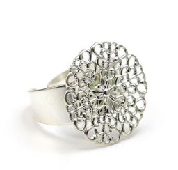 [7259NI] Bague réglable avec support fleur, laiton, couleur argent, support 18mm