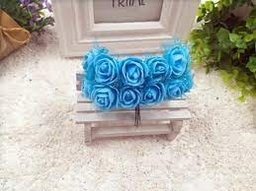 [BOUQMBA] Mini bouquet 12 roses en mousse, tige 7cm, diam rose 2cm, couleur bleu azur