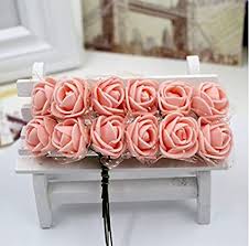 [BOUQMP] Mini bouquet 12 roses en mousse, tige 7cm, diam rose 2cm, couleur pêche