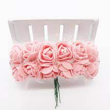 [BOUQMR] Mini bouquet 12 roses en mousse, tige 7cm, diam rose 2cm, couleur rose pâle