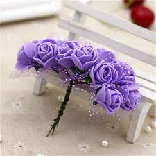 [BOUQMVI] Mini bouquet 12 roses en mousse, tige 7cm, diam rose 2cm, couleur violet