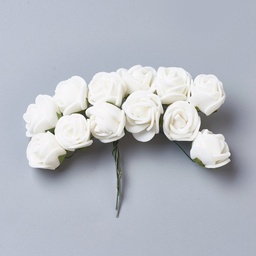 [BOUQMBL] Mini bouquet 12 roses en mousse, tige 7cm,diam rose 2cm,couleur : blanc