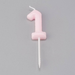 [BR1] Bougie anniversaire rose chiffre 1 - 89.5x22x8mm