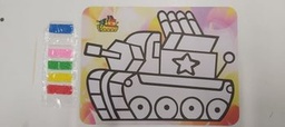 [98348] Livret carte sable tank 4 missiles sur fond imagé+sable 6 couleurs 21x15cm